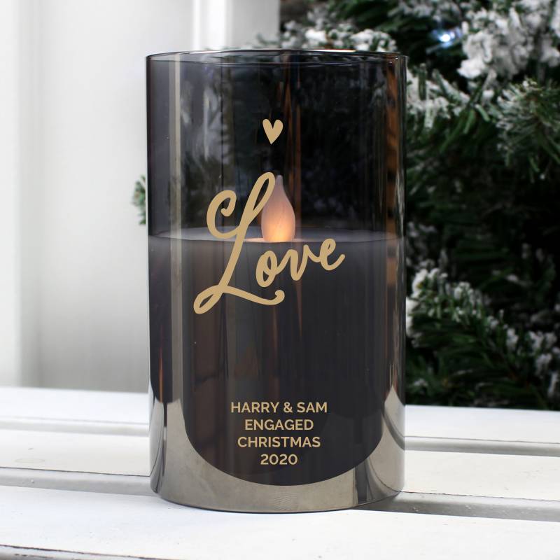 Personalised Love Smoked Glass LED Candle